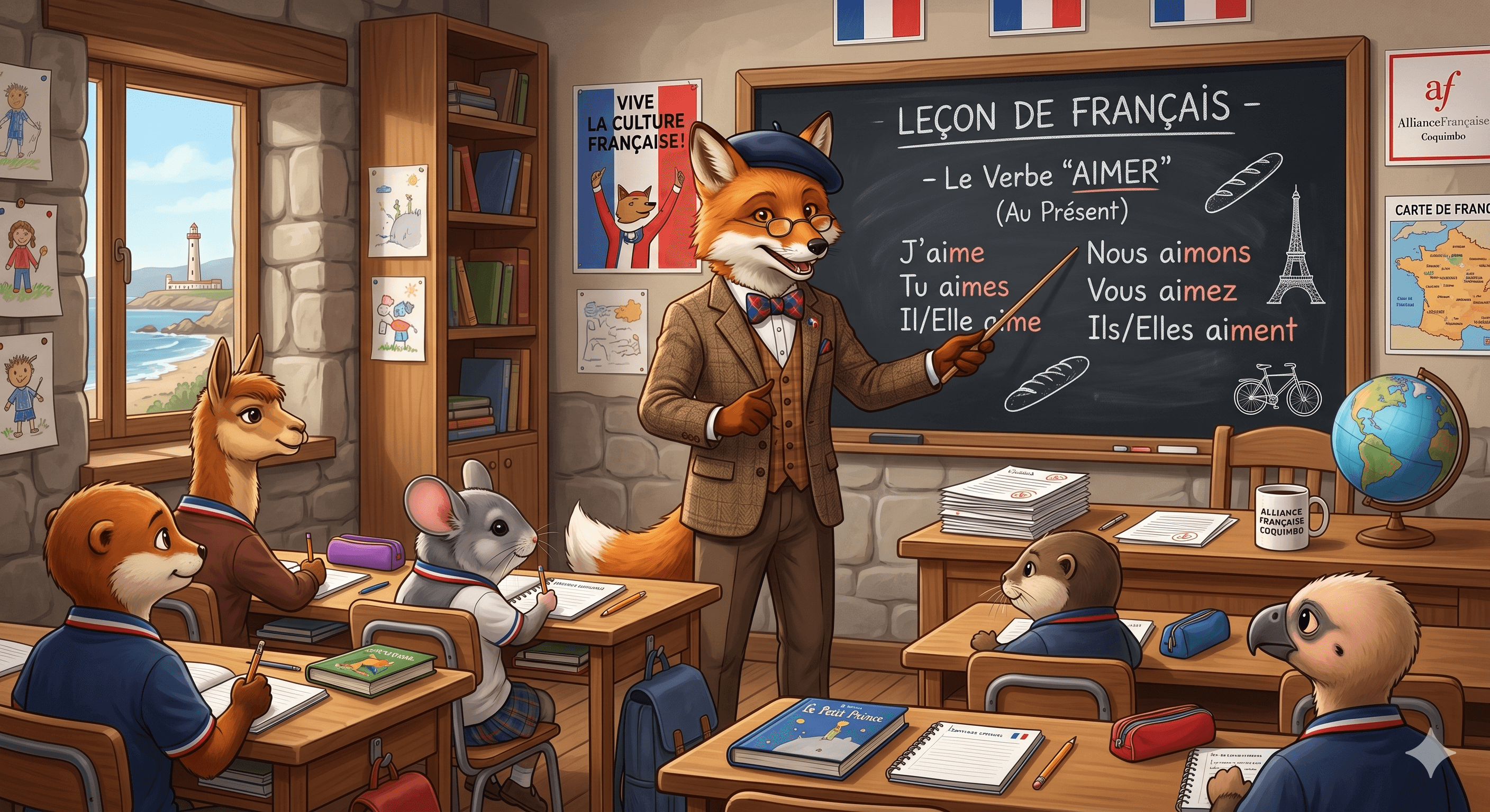 Profesor de francés Alliance Française con tecnología IA y estándar MCER